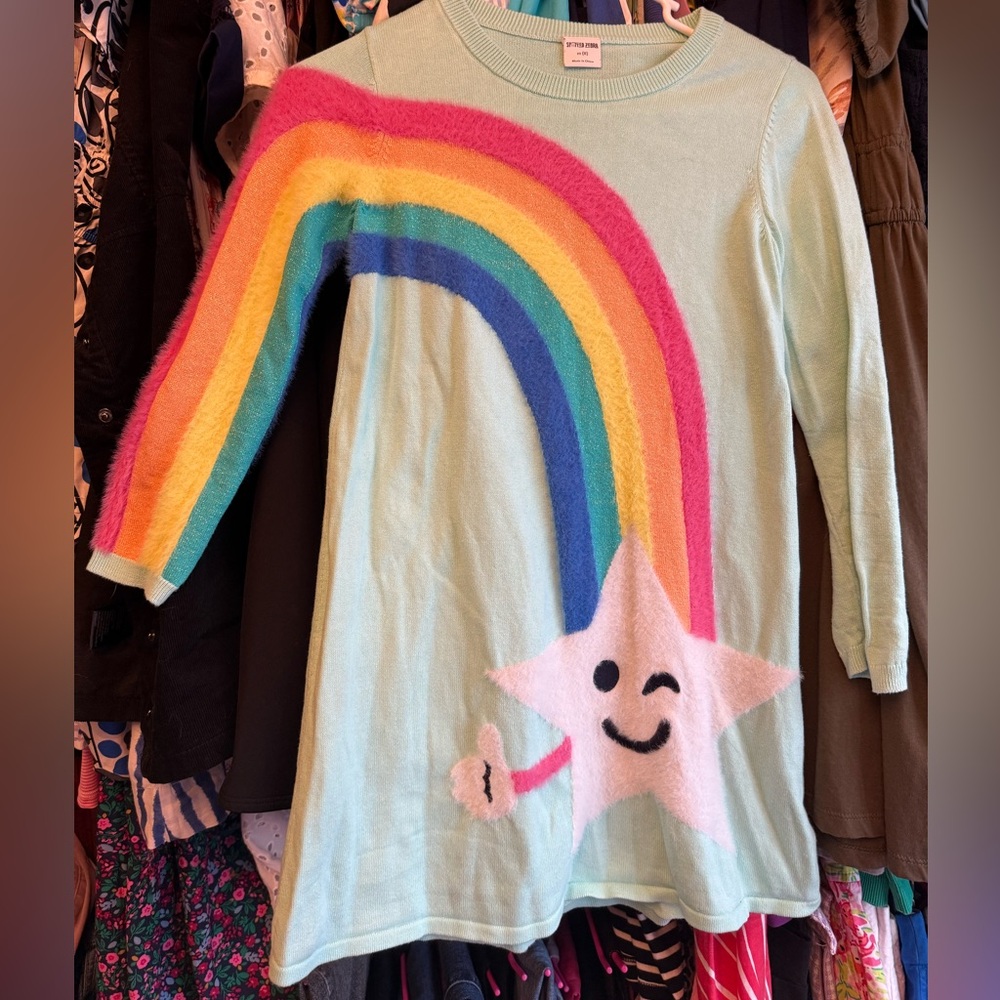 Spotted zebra Kids Rainbow Star Sweater Dress size 8